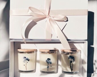 Pressed flower scented candle gift set