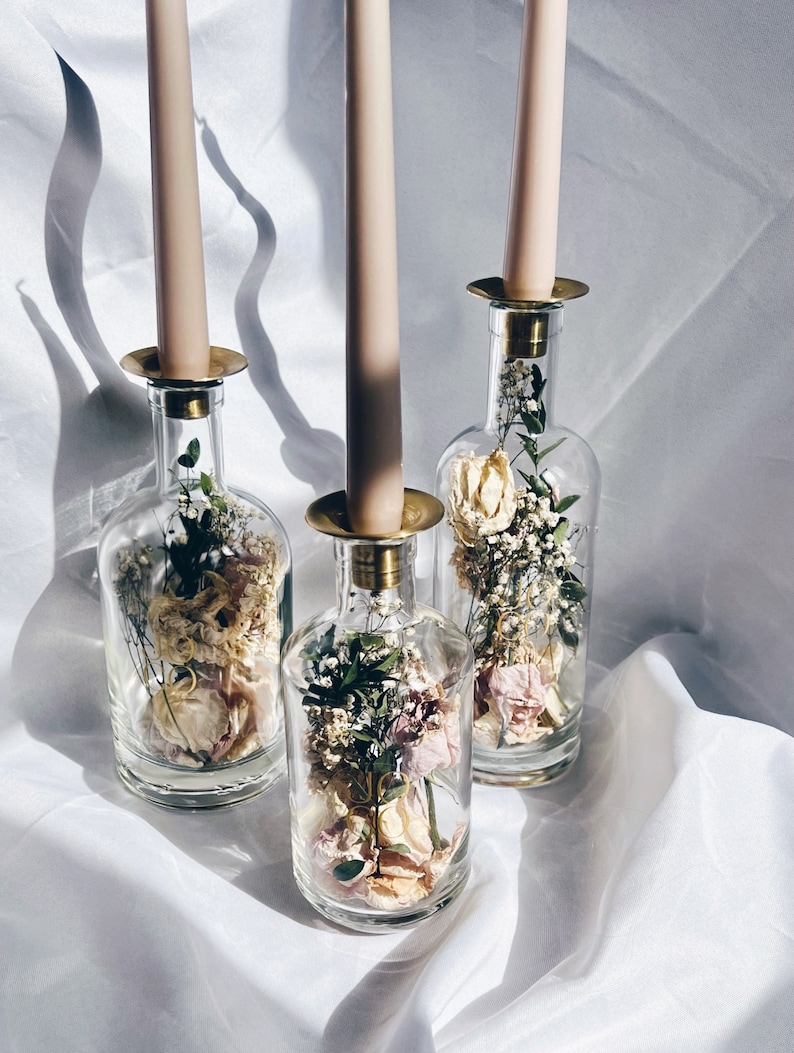 Preserved bridal bouquet dried flower glass bottle candle holder image 8