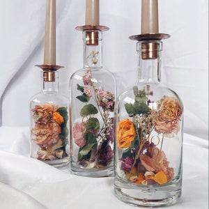 Preserved bridal bouquet dried flower glass bottle candle holder image 2