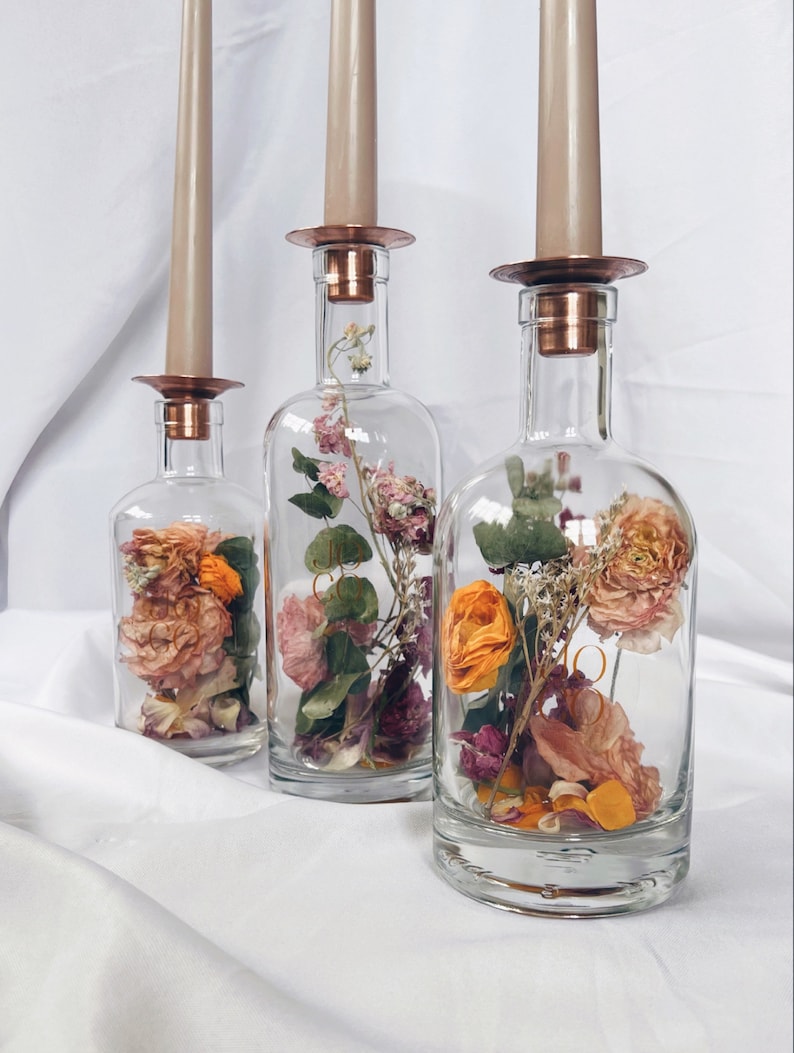 Preserved bridal bouquet dried flower glass bottle candle holder image 2