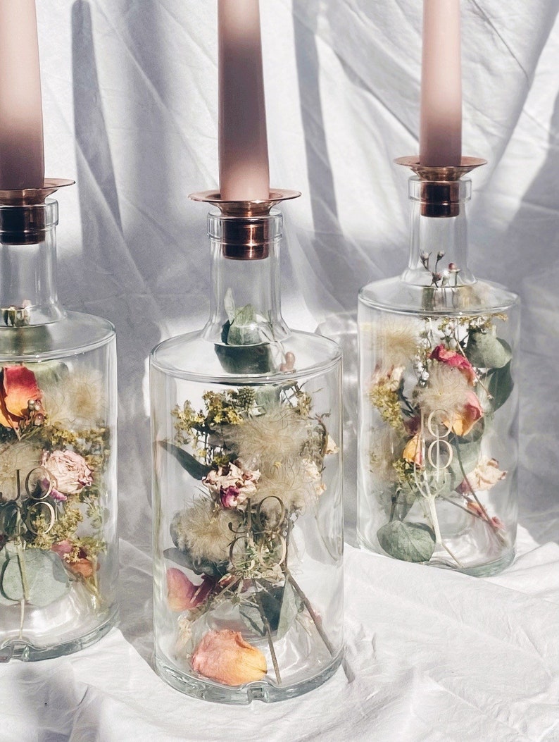 Preserved bridal bouquet dried flower glass bottle candle holder Bottle One (700ml)