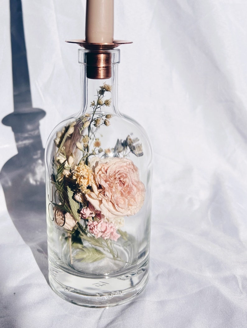 Preserved bridal bouquet dried flower glass bottle candle holder Bottle Two (700ml)