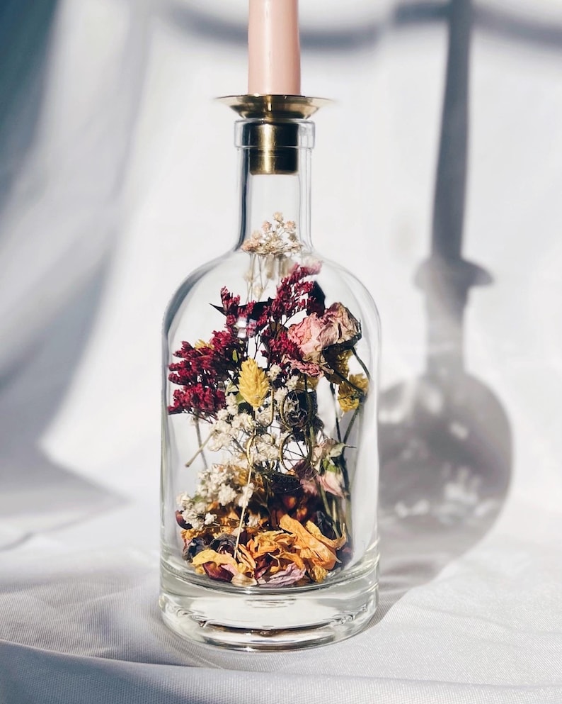 Preserved bridal bouquet dried flower glass bottle candle holder image 5