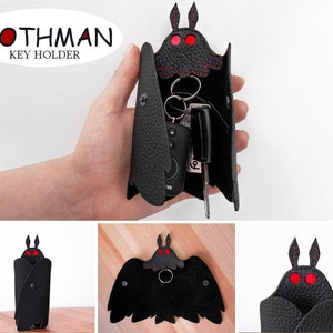 Mothman key fob Cryptid leather keychain wallet