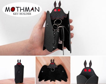 Mothman key fob Cryptid leather keychain wallet