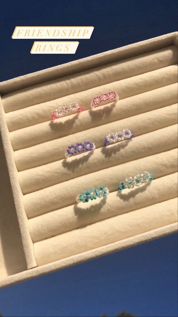 Set of 2 Friendship Rings Best Friend Gifts Matching Rings Beaded