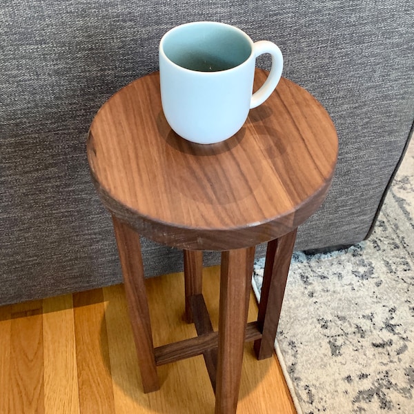 Small Round Walnut Table, Round End Table, End Table, Chair Table, Small Coffee Cup Table, Cherry table, Oak table