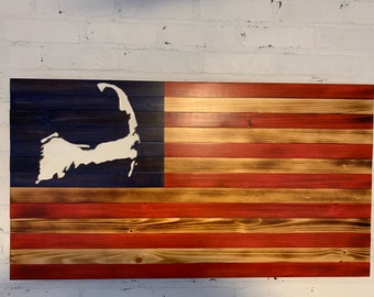 Rustic Wooden Cape Cod American Flag – American Wood Flag, Cape Cod Flag, Wood Flag, Wooden Flag, Distressed Flag, Veteran Made, Wood Sign