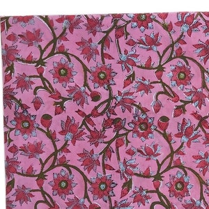 Pink Floral Print Fabric, Block Printed Fabric, Cotton Fabric By The Yard, Soft Cotton Fabric, Sewing Fabric, Dress Fabric