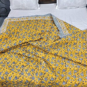 Indian Hand Block Print Soft Cotton Quilt, Reversible Quilt, Twin Quilt, Handmade Quilt, King Size Quilt, Throw Blanket, Cotton Bedspread