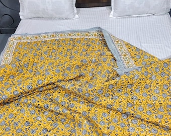 Edredón de algodón con estampado a mano: colcha india reversible