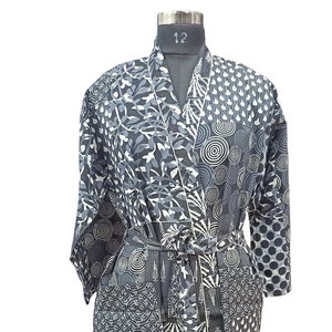 Hand Printed Kimono Robe, Indian Soft Cotton Bath Robe, Bridal party Robe, Kimono Cardigan, Long Dressing Gown
