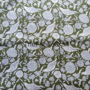 Vogel Print Weicher Baumwollstoff, Indischer Handblockdruck Baumwollstoff, schwarzer Stoff, Handgemachter Stoff, Nähen, Schneidern Stoff