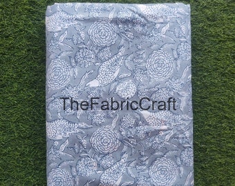 Bird Print Cotton Fabric: Indian Hand Block Fabric By The Yard