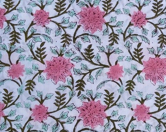 Hand Block Print Cotton Fabric: Floral Dressmaking Fabric By The Yard