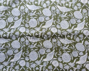 Bird Print Cotton Fabric, Indian Block Print, Sewing Material By The Yard