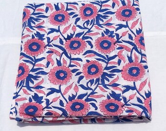 Floral Print Cotton Fabric, Indian Hand Block Fabric By The Yard