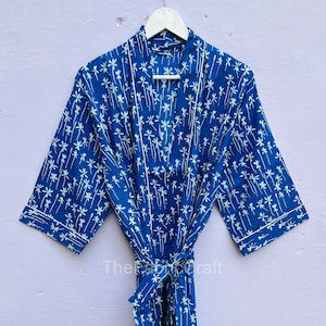 Soft Cotton Kimono Robe, Long Dressing Gown, Block Print Bridesmaid Robe, Summer Nightwear, Plus Size Robe, Gift For Her