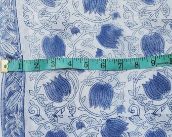 Handmade Indigo Floral Print Cotton Fabric: Soft Sewing Fabric By The Yard