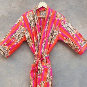 New Animal Print Kimono Robe, Indian Soft Cotton Kimono, Japanese kimono, Beach Cover Up, Nightwear Dress, Bridesmaid Gown