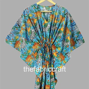 New Zebra Print Kaftan Dress, Indian Handmade 100% Soft Cotton Caftan, Nightwear Dress, Beach Cover Ups, Women&#39;s Clothing