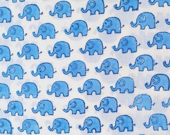 Elephant Print Cotton Fabric: Indian Hand Block Printed Fabric By The Yard