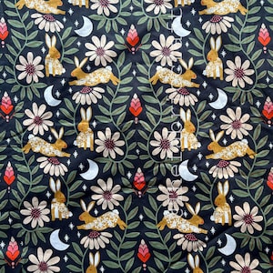 Tessuto di cotone morbido botanico Black Rabbit tagliato su misura Tessuto, puro cotone, cucito, artigianato, abbigliamento per bambini