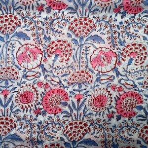Floral Print Block Print Fabric, Indian Fabric, Soft Cotton Fabric, Dressmaking Fabric, Sewing Fabric By The Yard
