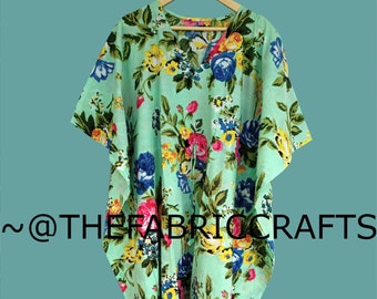 Kaftan Dress, Moroccan Caftan, Women's Dress, Summer Cotton Floral Print Kaftan, Maxi Loungewear Casual Bohemian