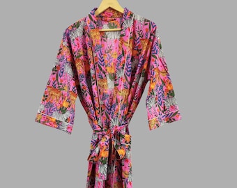 New Jungle Print Kimono, Cotton Kimono Robe, Bridesmaid Kimono, Beach Cover Ups, Japanese Kimono, Bridal Robe