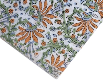 Floral Print Cotton Fabric, Hand Block Printed Sewing Material