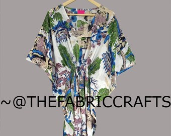 Caftán de algodón floral: vestido largo indio, pareo playero