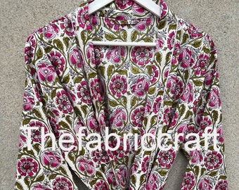 Pink Floral Print Cotton kimono Robes, Indian Handmade 100% Soft & Pure Cotton Kimono, Japanese Kimono, Bridesmaid Gift