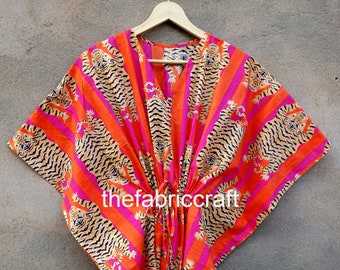 Nouveau caftan à imprimé animal, caftan indien en coton doux, robe longue, tenue de plage, cadeau de demoiselle d'honneur, caftan pour femme, robe de nuit