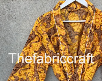 Leopard Print Cotton Kimono Robe: Hand Block Printed Indian Robe