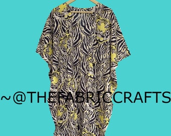 Tiger Print Cotton Kaftan Maxi Dress: Indian Beach Cover Up