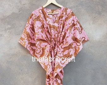 Caftano in cotone con stampa leopardata: copricostume da spiaggia, kimono da notte
