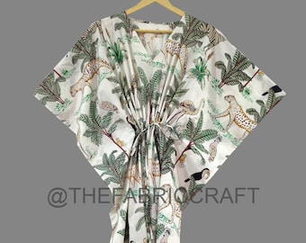 Jungle Print Cotton Kaftan: Maxi Dress, Beach Cover Up