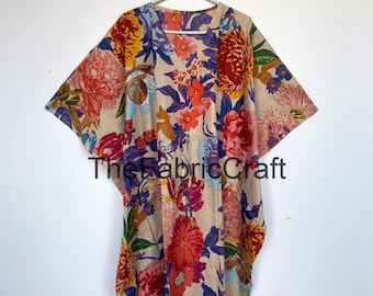 Indian Soft Cotton Kaftan Dress, Floral Print Caftan, Maxi Dress, Nightwear Dress, Beach Cover Up, Maternity Dress For to be Moms