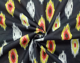 Ikat Print Cotton Fabric: Indian Dressmaking Fabric By The Yard