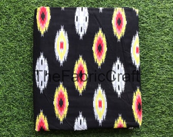 Black Ikat Print Fabric: Indian Handmade Cotton Sewing Fabric