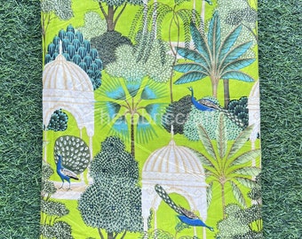 Hand Block Printed Cotton Fabric: Indian Peacock Garden Print