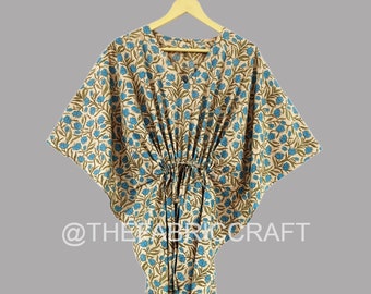 Floral Print Cotton Kaftan Dress: Handmade Beach Cover-Up