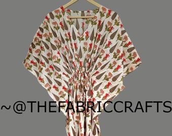 Floral Print Cotton Kaftan: Indian Maxi Dress, Beach Cover Up
