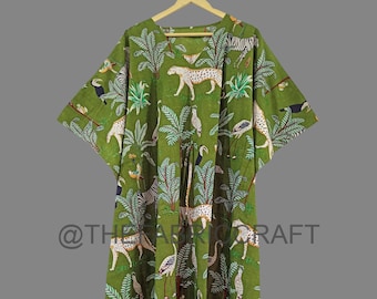 Indian Soft Cotton Caftan, New Jungle Print Cotton Kaftan, Maxi Dress, Beach Cover Up, Bridesmaid Gift, Kaftan For Women's, Nightwear Dress