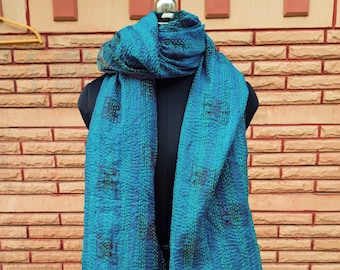 Reversible Scarf, Kantha Neck Wraps, Indian Silk Kantha Scarf, Indian Dupatta, Silk Shawl, Handmade Scarf, Gifts For Her