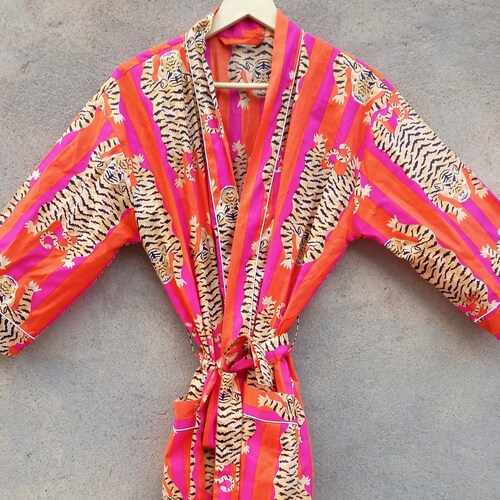 Cotton Kimono Robe Dressing Gown Block Print Bridesmaid Robe Etsy Australia