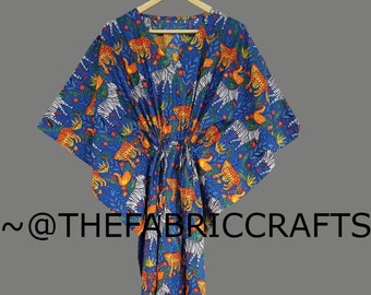 Animal Print Cotton Kaftan: Indian Maxi Dress, Beach Cover Up
