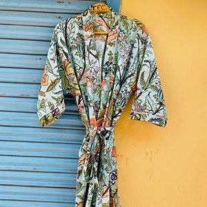 Womens Cotton Kimono Robe, Bridesmaid Robe, Long Floral Robe, Dressing Robe, Boho Kimono, Gifts For Her