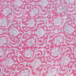 Beautiful Pink Fabric, Floral Print Fabric, Block Print Fabric, Indian Fabric, Handmade Fabric, Sewing Fabric By The Yard